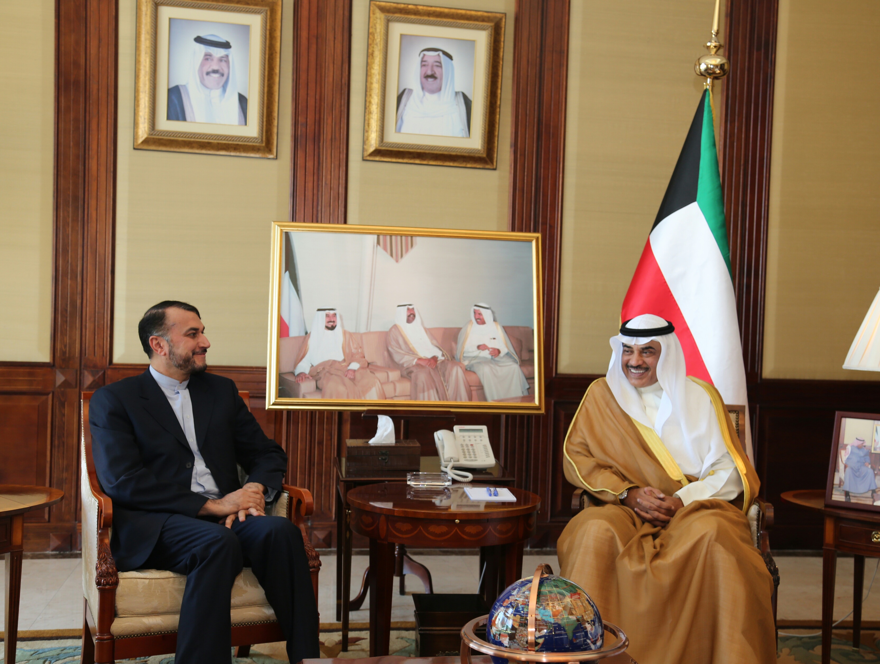 First Deputy Prime Minister and Foreign Minister Sheikh Sabah Khaled Al-Hamad Al-Sabah met visiting Iranian Assistant Foreign Minister for Arab and African Affairs Hussein Amir Abdullahyan