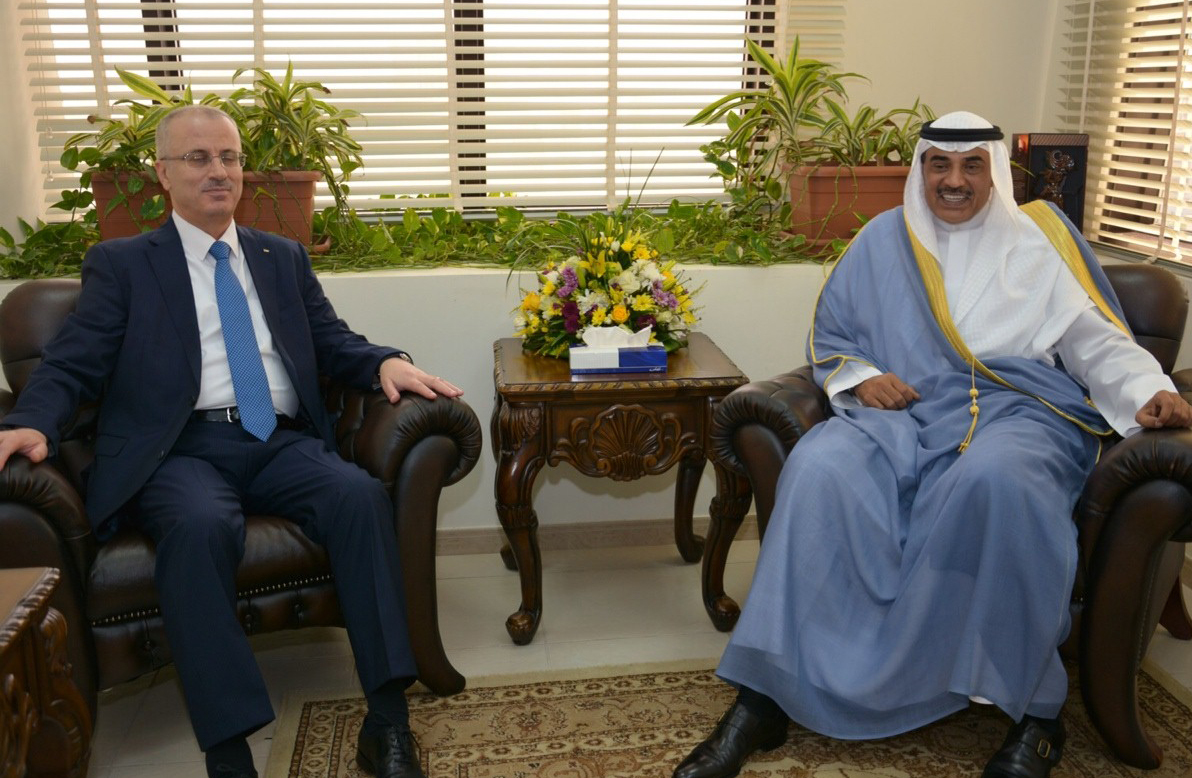 Kuwait's First Deputy Prime Minister and Foreign Minister Sheikh Sabah Al-Khaled Al-Hamad Al-Sabah  receives  Palestinian Prime Minister Dr. Rami Alhamd-Allah