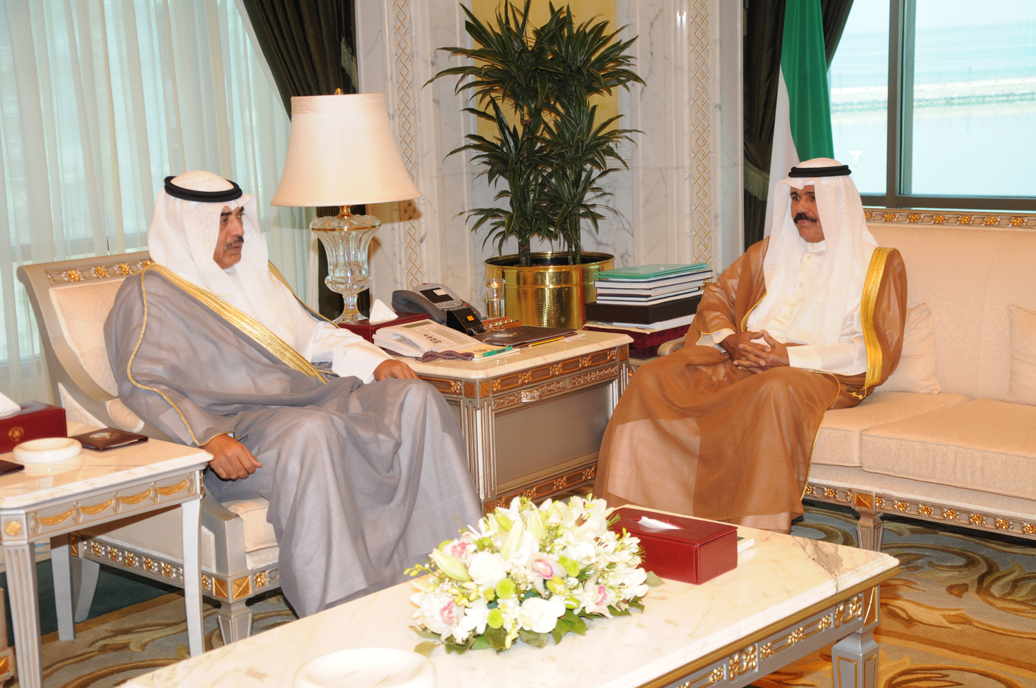 His Highness the Deputy Amir and Crown Prince Sheikh Nawaf Al-Ahmad Al-Jaber Al-Sabah receives Acting Prime Minister and Foreign Minister Sheikh Sabah Al-Khaled Al-Hamad Al-Sabah