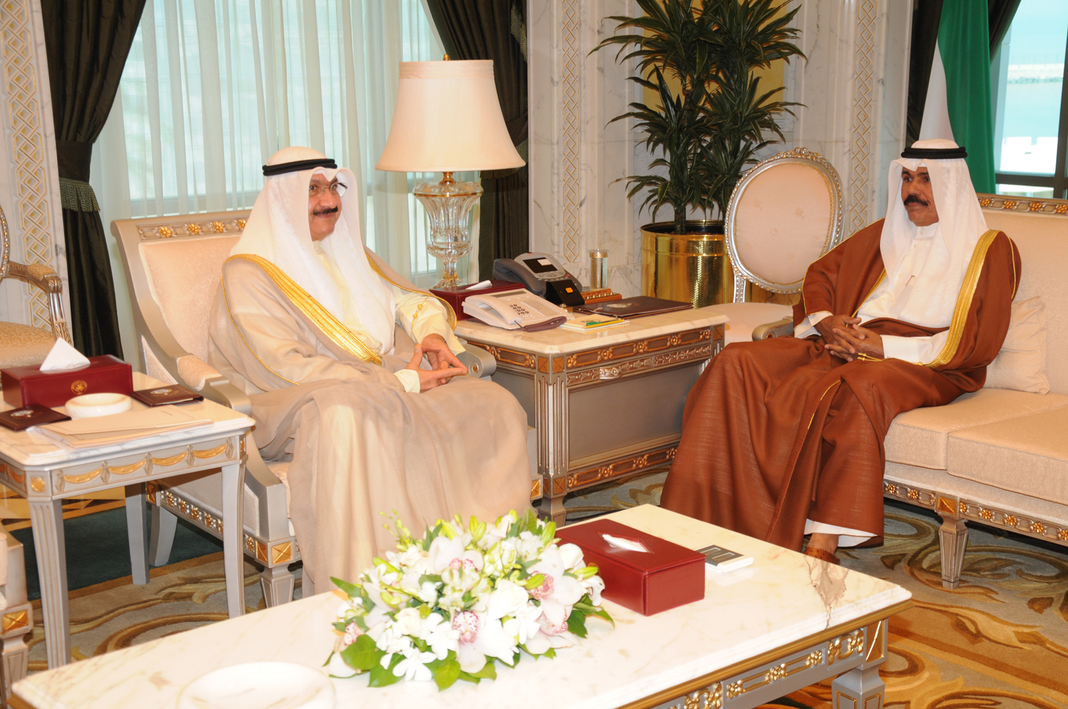 His Highness the Deputy Amir and Crown Prince Sheikh Nawaf Al-Ahmad Al-Jaber Al-Sabah receives  Sheikh Salem Abdulaziz Al-Saud Al-Sabah