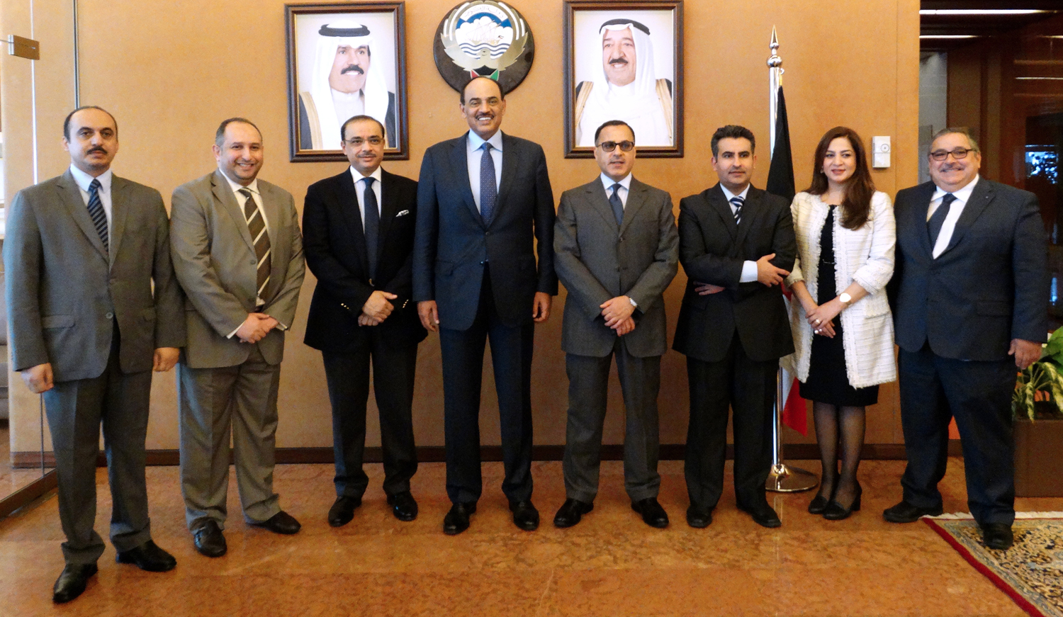 Kuwaiti First Deputy Prime Minister and Foreign Minister Sheikh Sabah Al-Khaled Al-Hamad Al-Sabah amidst Ambassador Jamal Al-Ghnem, ambassador Bader Al-Tunaib and Kuwait delegates to the UN