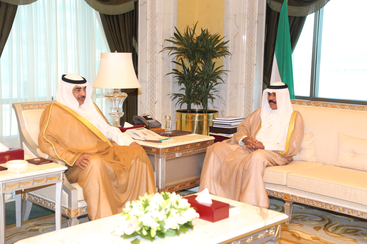 His Highness the Deputy Amir and Crown Prince Sheikh Nawaf Al-Ahmad Al-Jaber Al-Sabah receives Prime Minister and Foreign Minister Sheikh Sabah Khaled Al-Hamad Al-Sabah