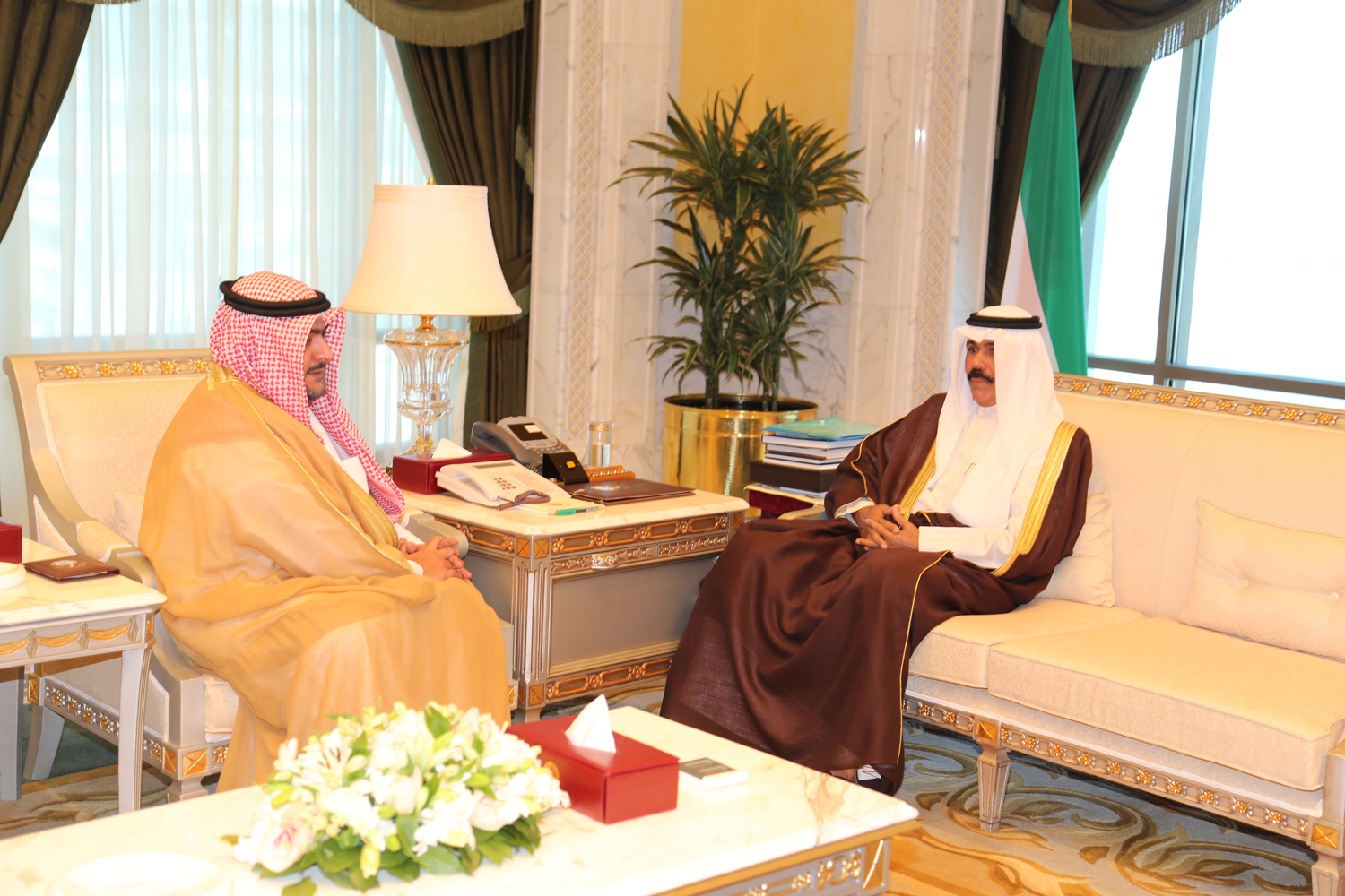 Deputy Amir and Crown Prince Sheikh Nawaf Al-Ahmad Al-Jaber Al-Sabah received President of the National Security Apparatus Sheikh Thamer Ali Sabah Al-Salem Al-Sabah