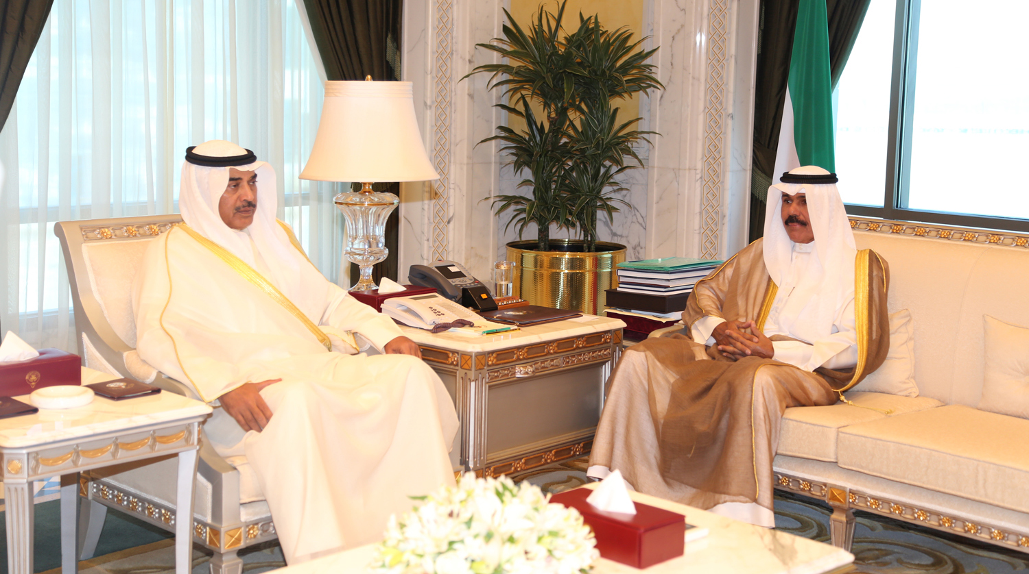 His Highness the Deputy Amir and Crown Prince Sheikh Nawaf Al-Ahmad Al-Jaber Al-Sabah received Acting Prime Minister and Foreign Minister Sheikh Sabah Al-Khaled Al-Hamad Al-Sabah