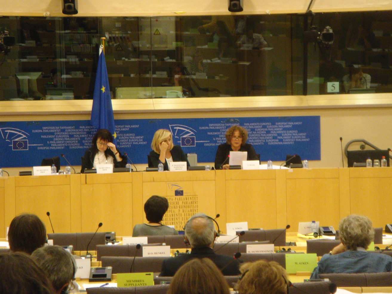 Israeli professor Nurit Peled (on the right) speaking in the EP
