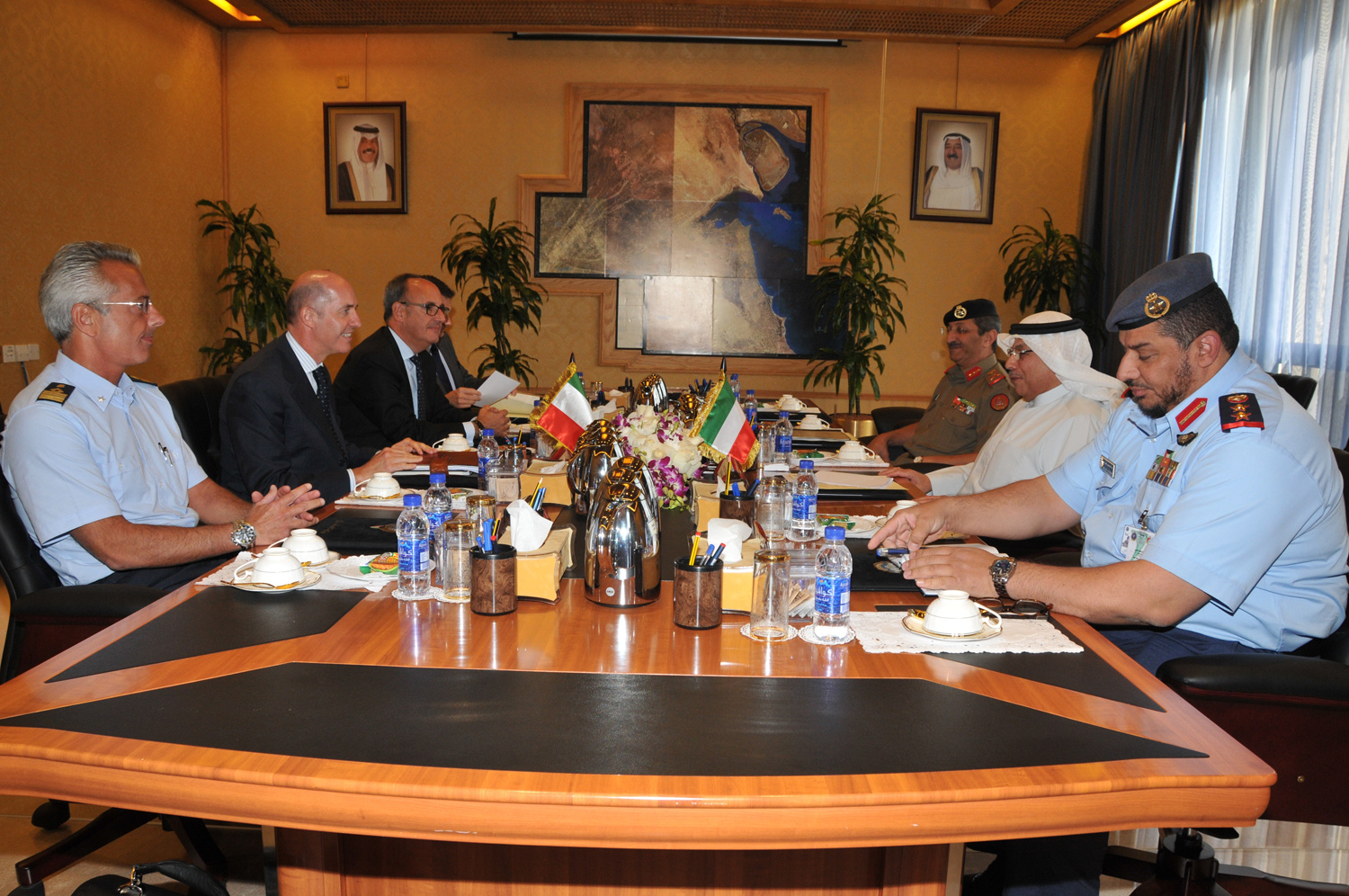 Deputy Prime Minister and Minister of Defense Sheikh Khaled Al-Jarrah Al-Sabah during the meeting with Italian Ambassador to Kuwait Fabrizio Nicoletti