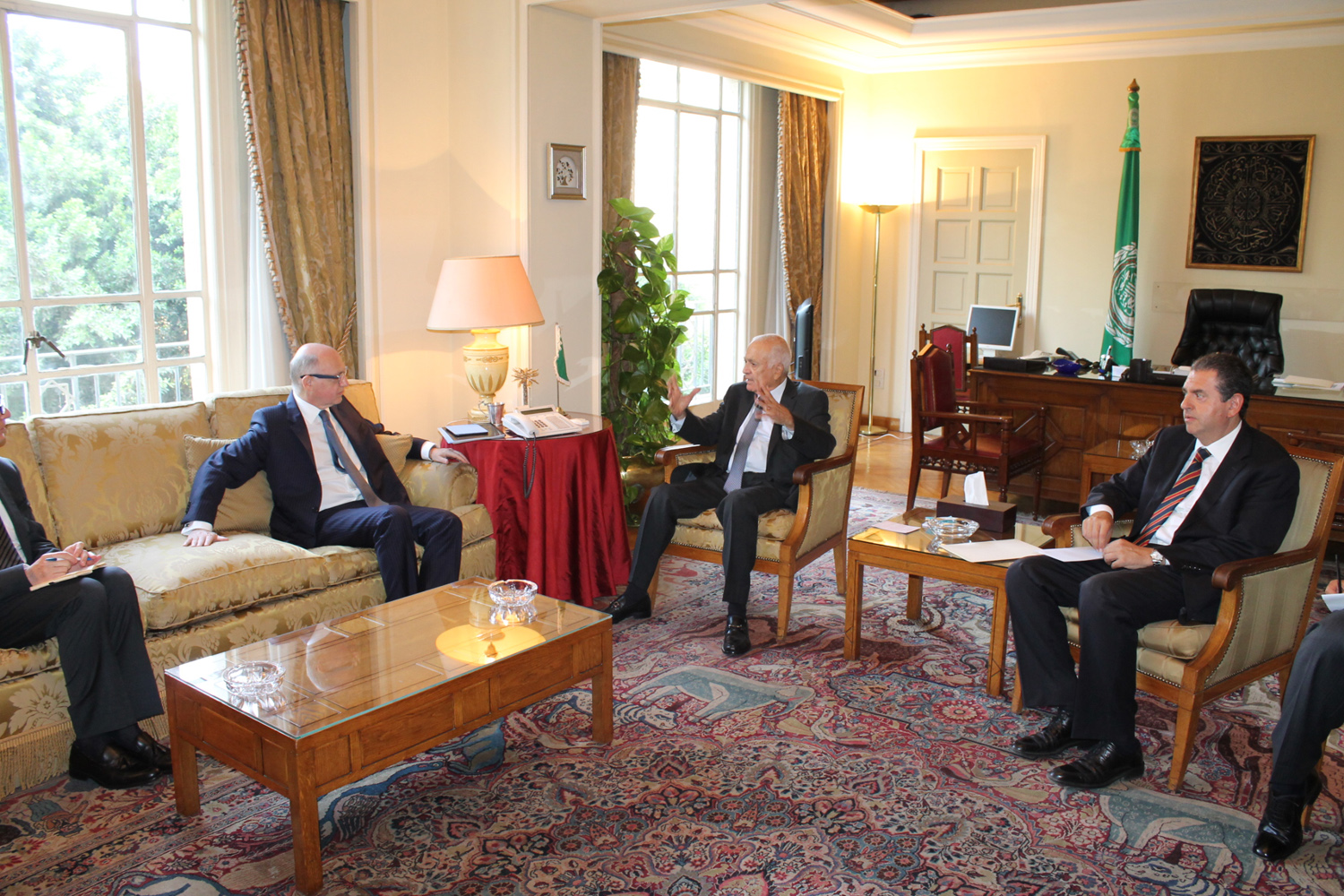Arab League Secretary General Nabil Al-Araby during the meeting with Argentine's visiting Foreign Minister Hector Timerman