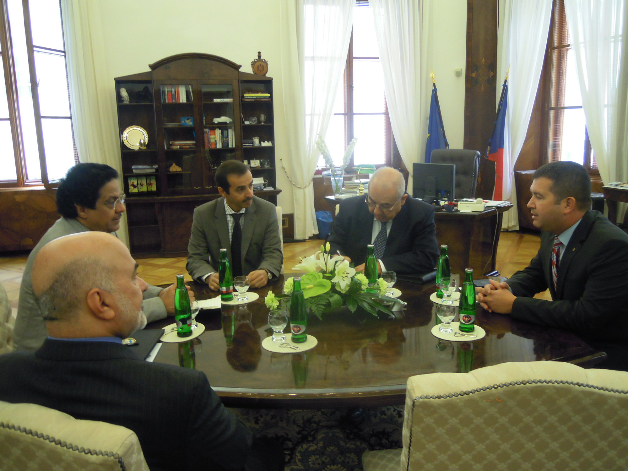 Deputy Speaker of the National Assembly Mubarak Al-Khereinj during a meeting with Speaker of Chamber of Deputies of the Czech Parliament Jan Hamacek