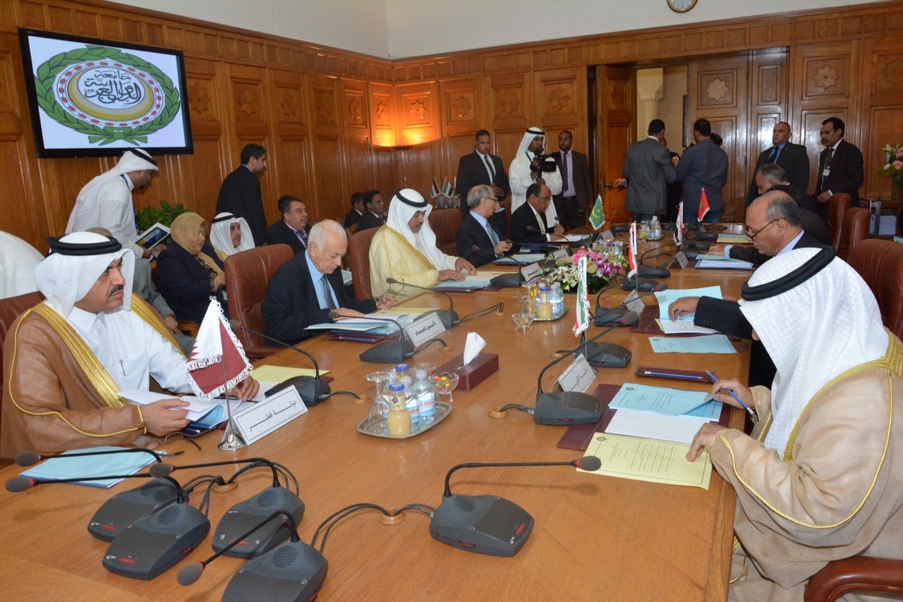 Side of the  Arab Foreign Ministers  meetings of their 142nd session at the headquarters of the Arab League in Cairo