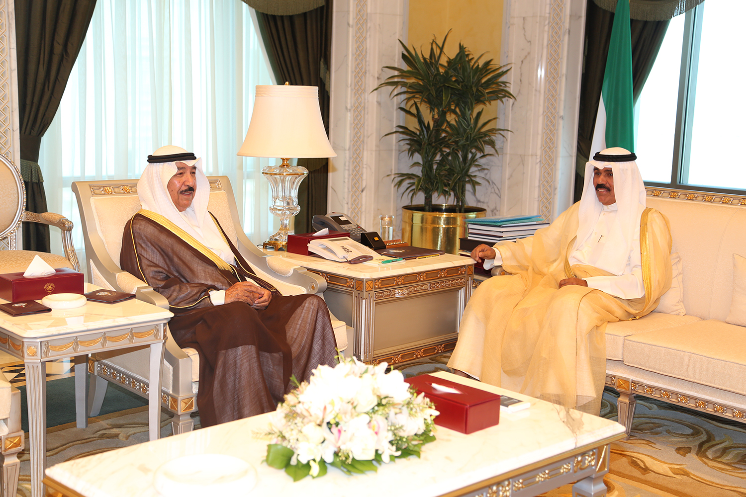 His Highness the Deputy Amir and Crown Prince Sheikh Nawaf Al-Ahmad Al-Jaber Al-Sabah receives Sheikh Jaber Al-Abdullah Al-Jaber Al-Sabah