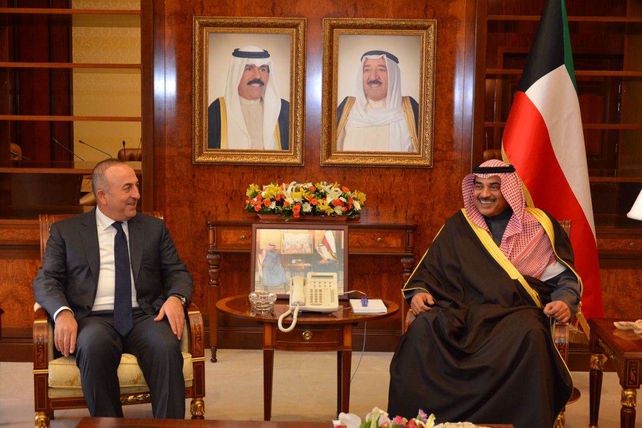 First Deputy Prime Minister and Foreign Minister Sheikh Sabah Khaled Al-Hamad Al-Sabah receives Turkish Foreign Minister Mevlut Cavusoolu