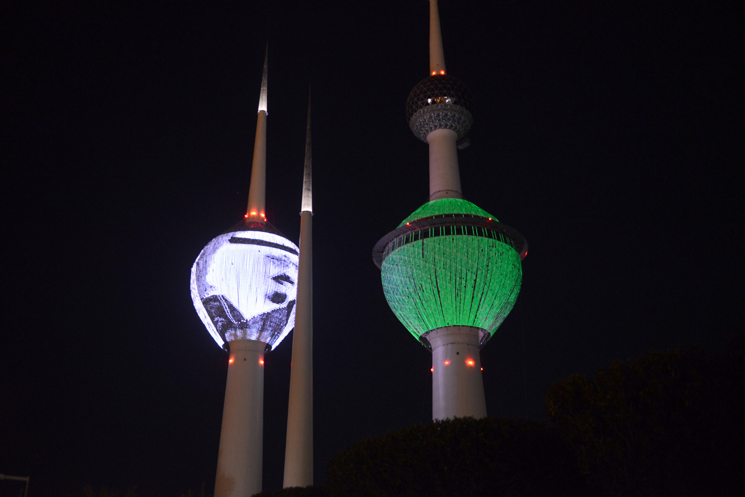 Kuwait Towers decorated with Image of late King Abdullah as condolence of leadership, government, and people of Kuwait