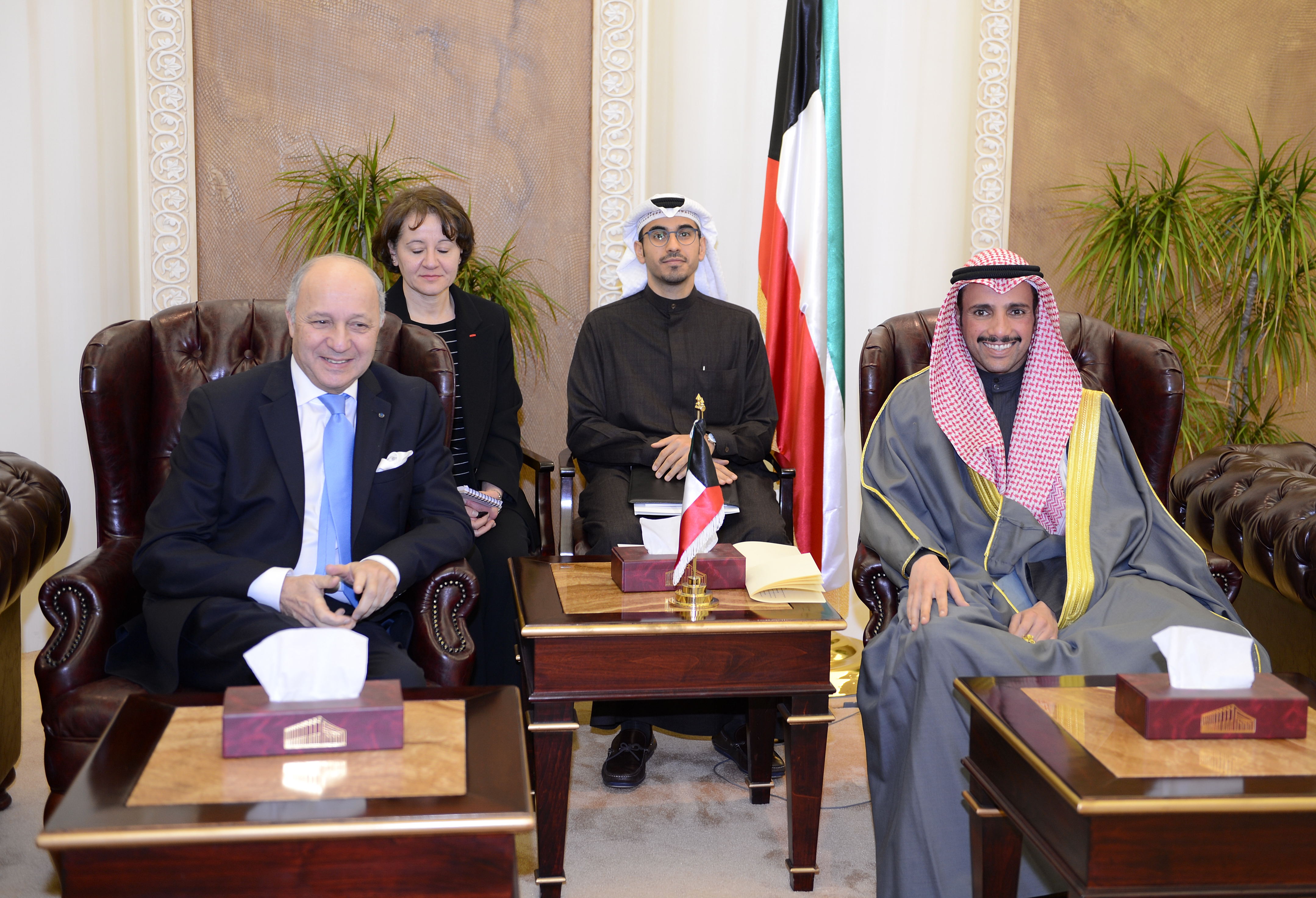 Assembly Speaker Marzouq Al-Ghanim receives French Foreign Minister Laurent Fabius