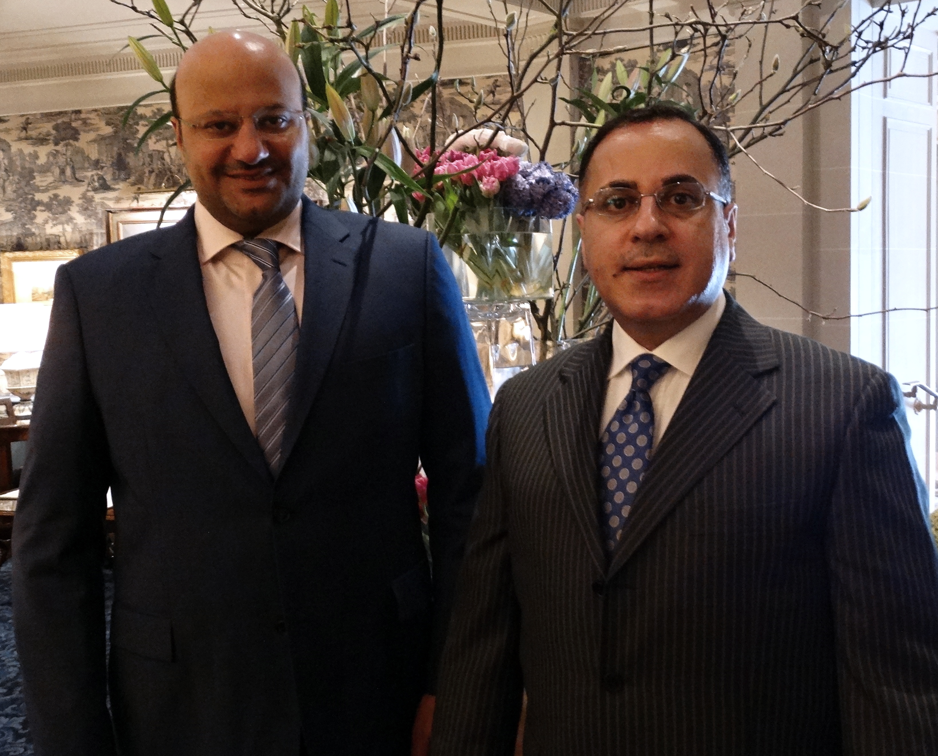 Minister of Health Dr. Ali Al-Obaidi with Kuwait's permanent delegate at the UN and international organizations in Geneva Ambassador Jamal Al-Ghuneim