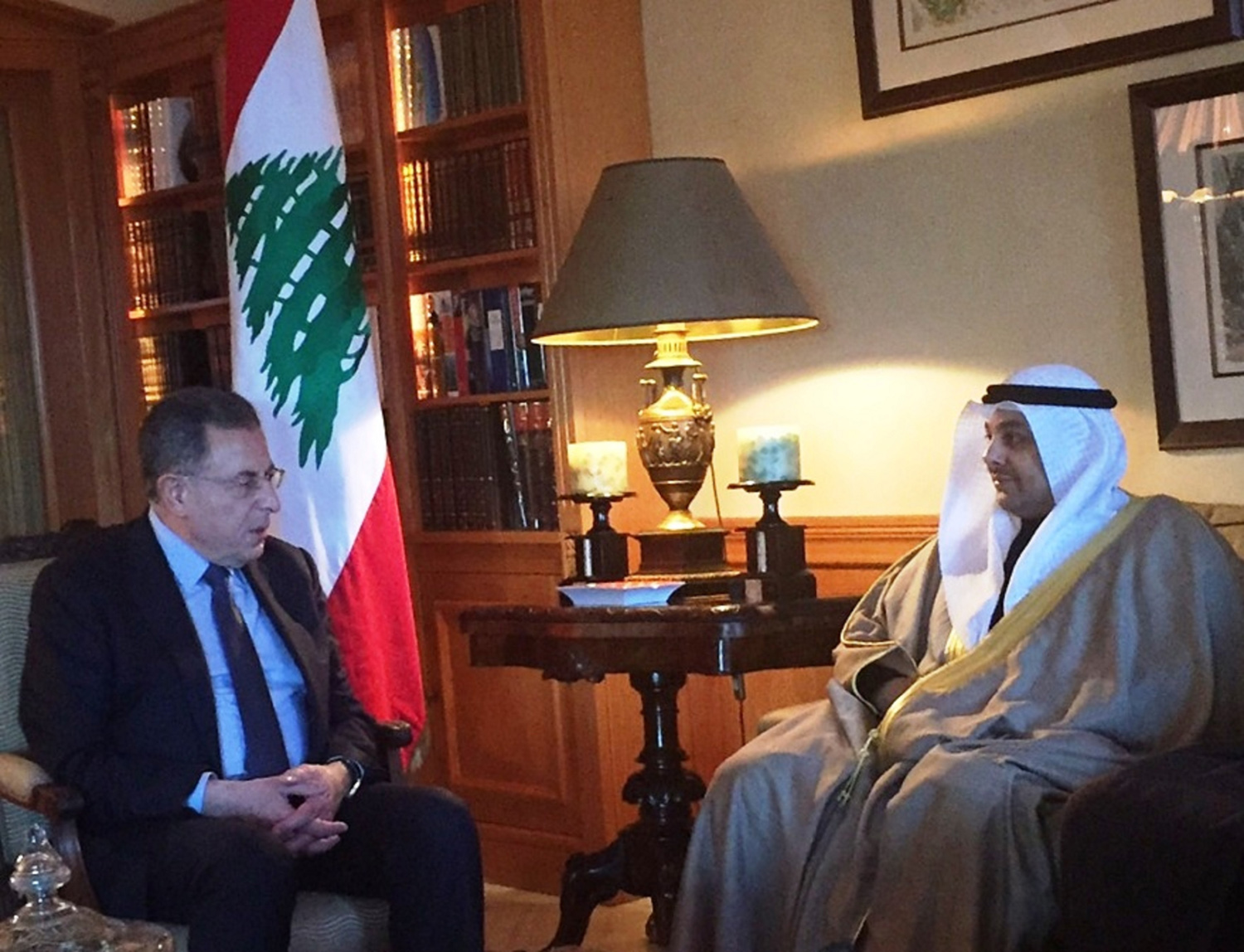 Minister of Justice, Minister of Awqaf and Islamic Affairs Yaqoub Al-Sanea with  Lebanon's ex-PM Siniora