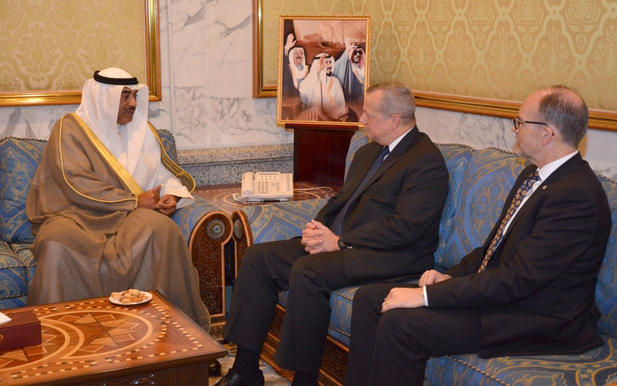 First Deputy Prime Minister and Foreign Minister Sheikh Sabah Al-Khaled Al-Hamad Al-Sabah meets US Special Presidential Envoy for the Global Coalition to Counter the ISIL General John Allen