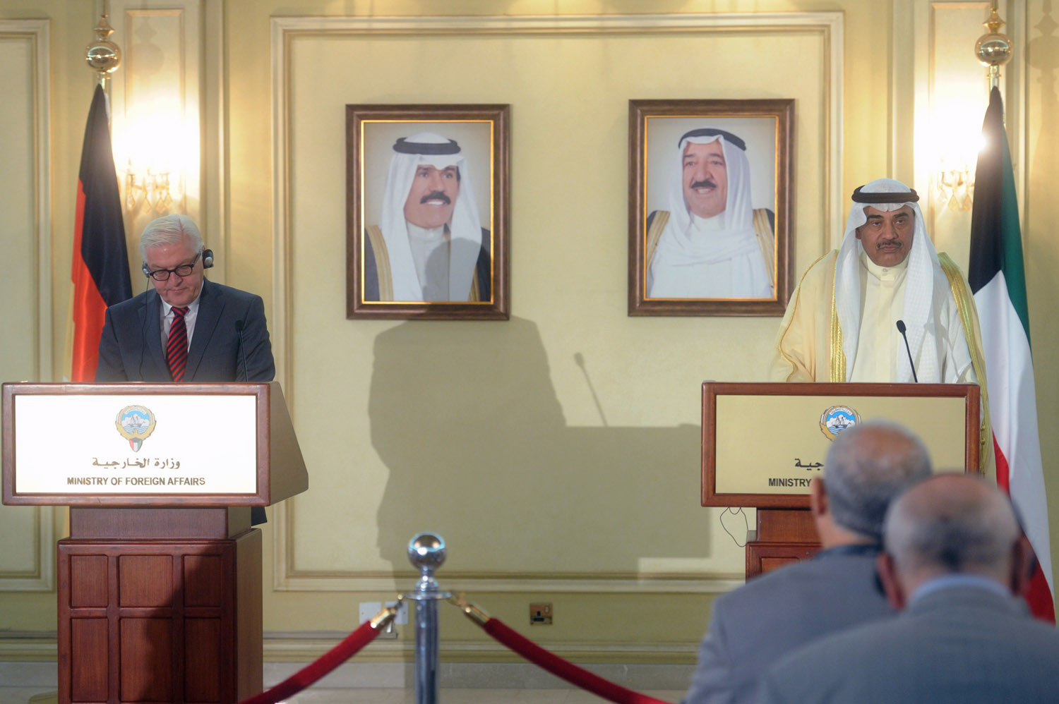 Acting Prime Minister and Foreign Minister Sheikh Sabah Al-Khaled Al-Hamad Al-Sabah and German Foreign Minister Frank-Walter Steinmeier during the press conference