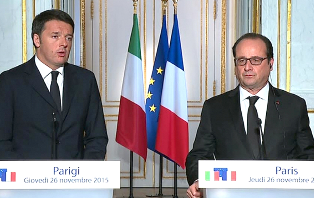 French President Francois Hollande with Prime Minister Matteo Renzi