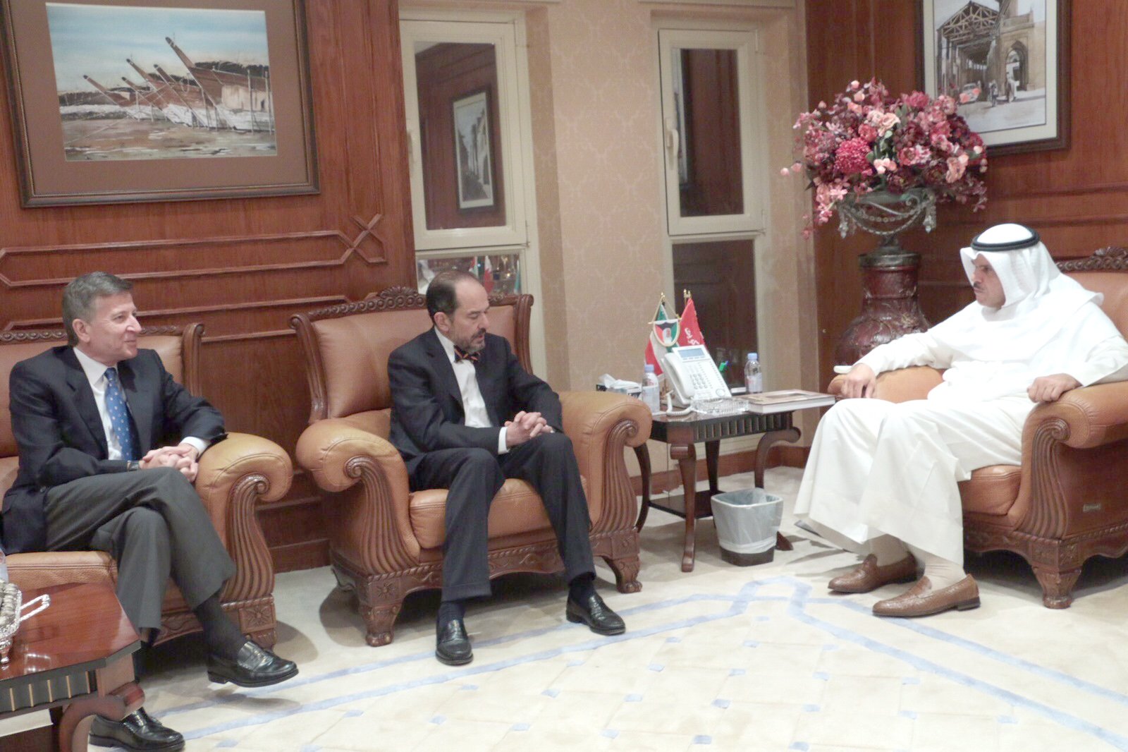 Information Minister and Minister of State for Youth Affairs Sheikh Salman Al-Sabah during a meeting with Spanish Ambassador in Kuwait Carlos Saenz de Tejada