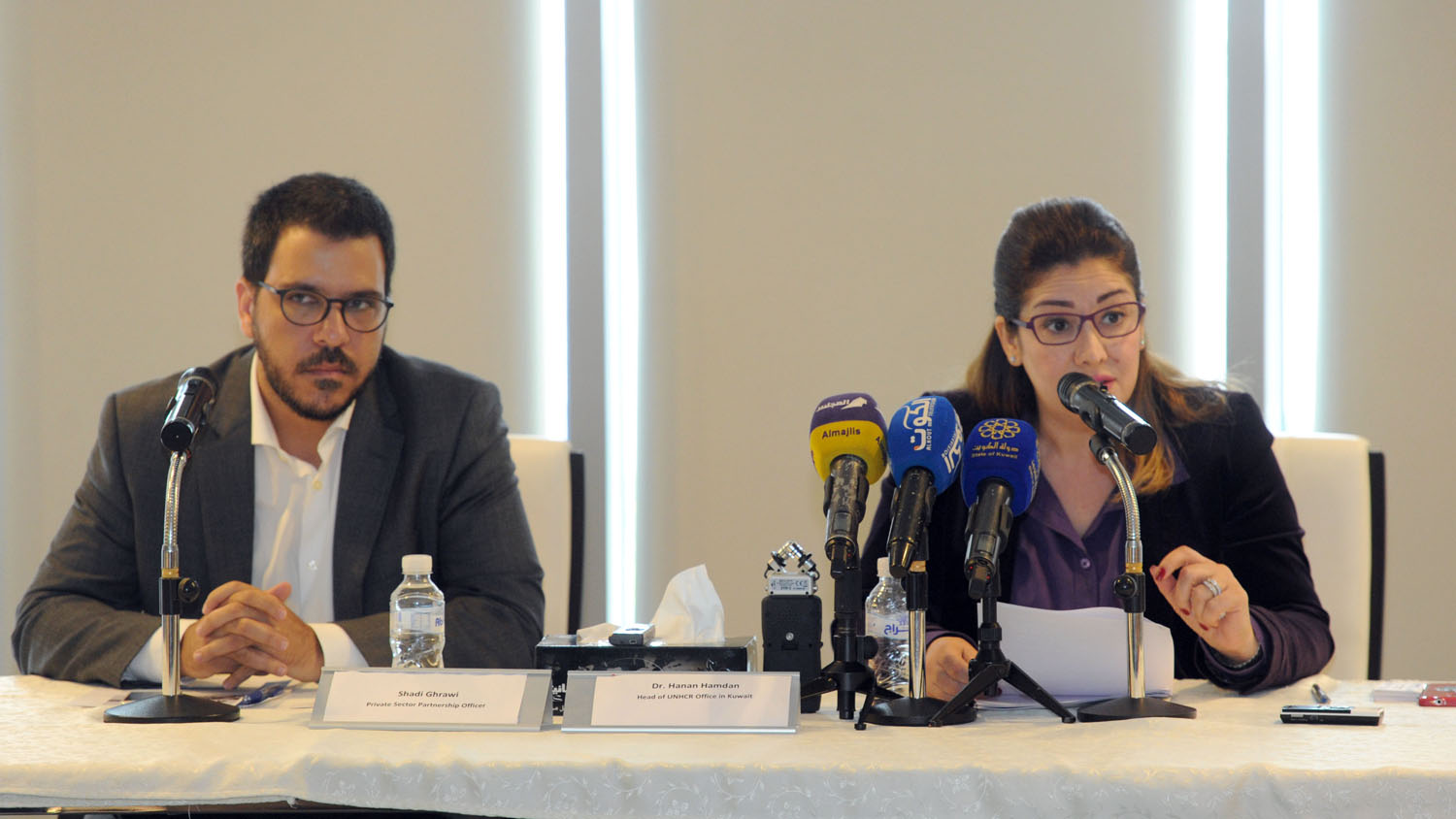 Head of the UNHCR office in Kuwait Dr. Hanan Hamdan during a press conference