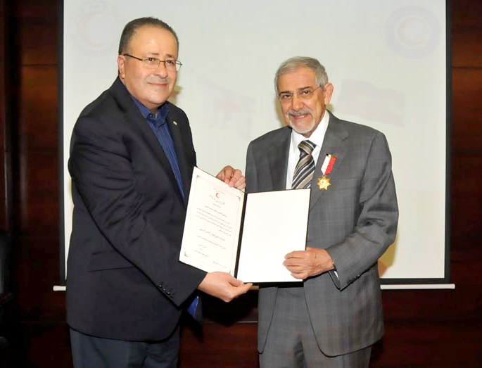 Jordan National Red Crescent Society Grant Chairman of Kuwait Red Crescent Society Dr. Hilal Al-Sayer gold medal