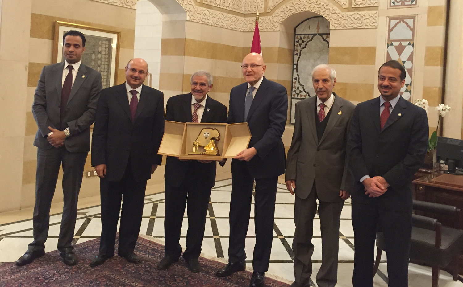 Lebanese Prime Minister Tammam Salam with Chairman of the Kuwait Red Crescent Society (KRCS) Dr. Hilal Al-Sayer