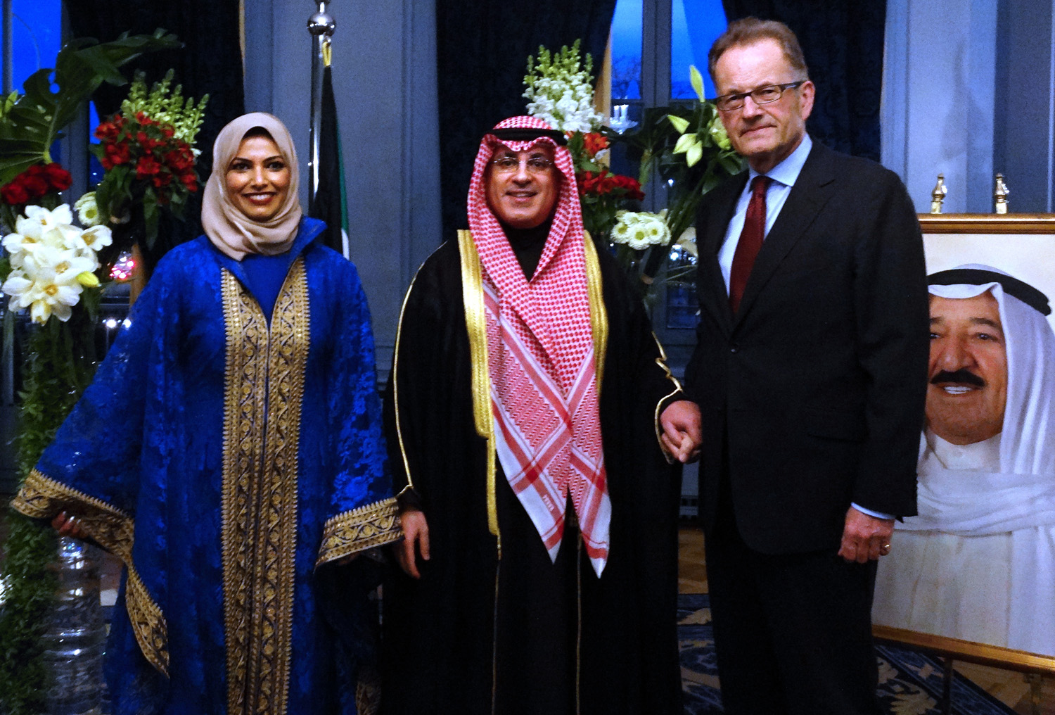 Kuwait's Permanent Delegate to the UN and International Organizations in Geneva Ambassador Jamal Al-Ghunaim and his wife during the reception Acting Director-General of the UN Office at Geneva (UNOG) Michael Moller