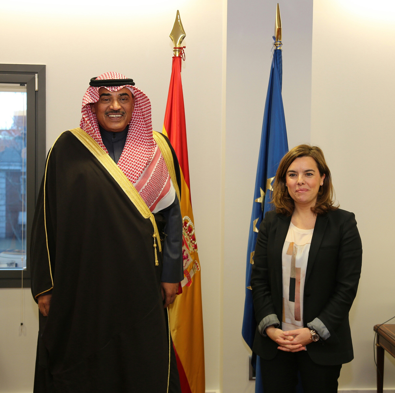 First Deputy Prime Minister and Foreign Minister Sheikh Sabah Khaled Al-Hamad Al-Sabah with Spainish First Deputy Prime Minister Soraya Saenz de Santamaria