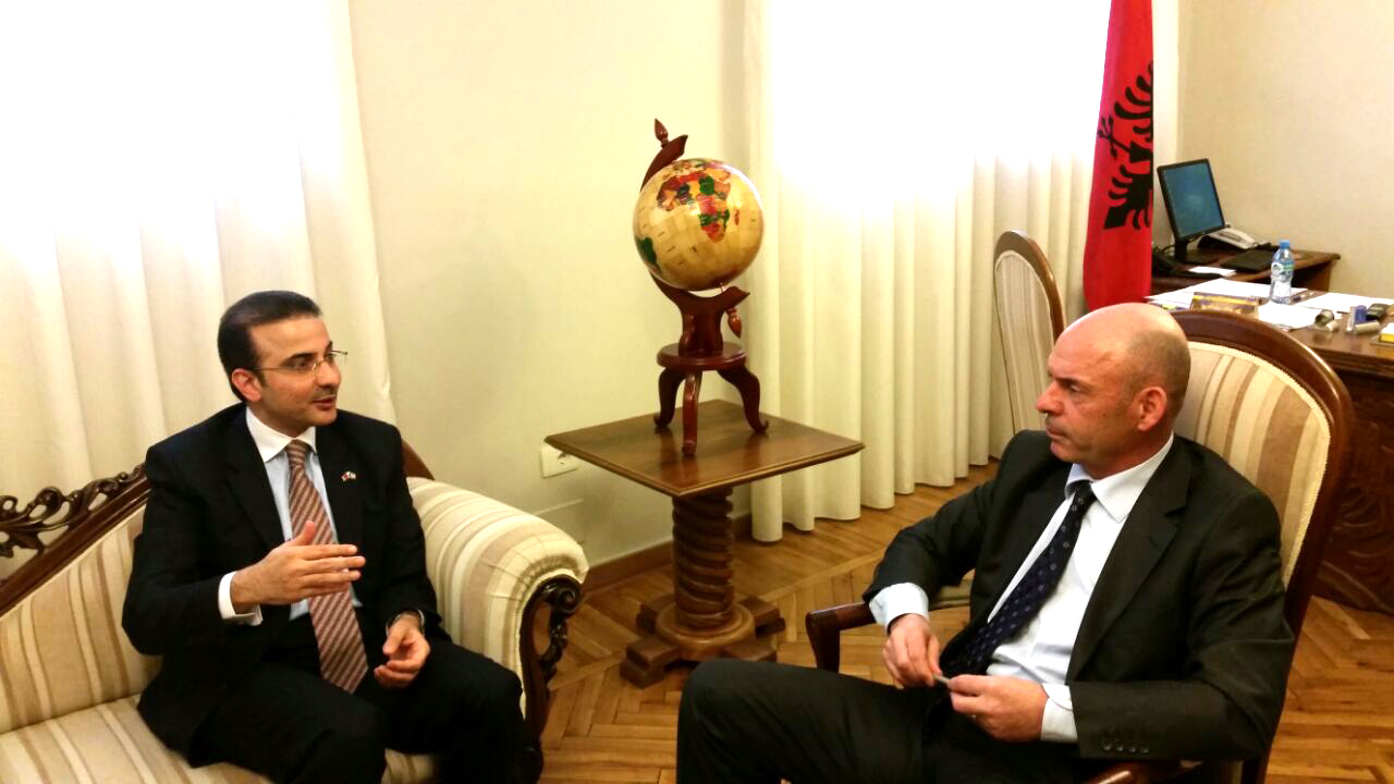Albanian Deputy Minister of Foreign Affairs Selim Belortaja with Kuwaiti Ambassador in Tirana Najib Abdulrahman Al-Bader
