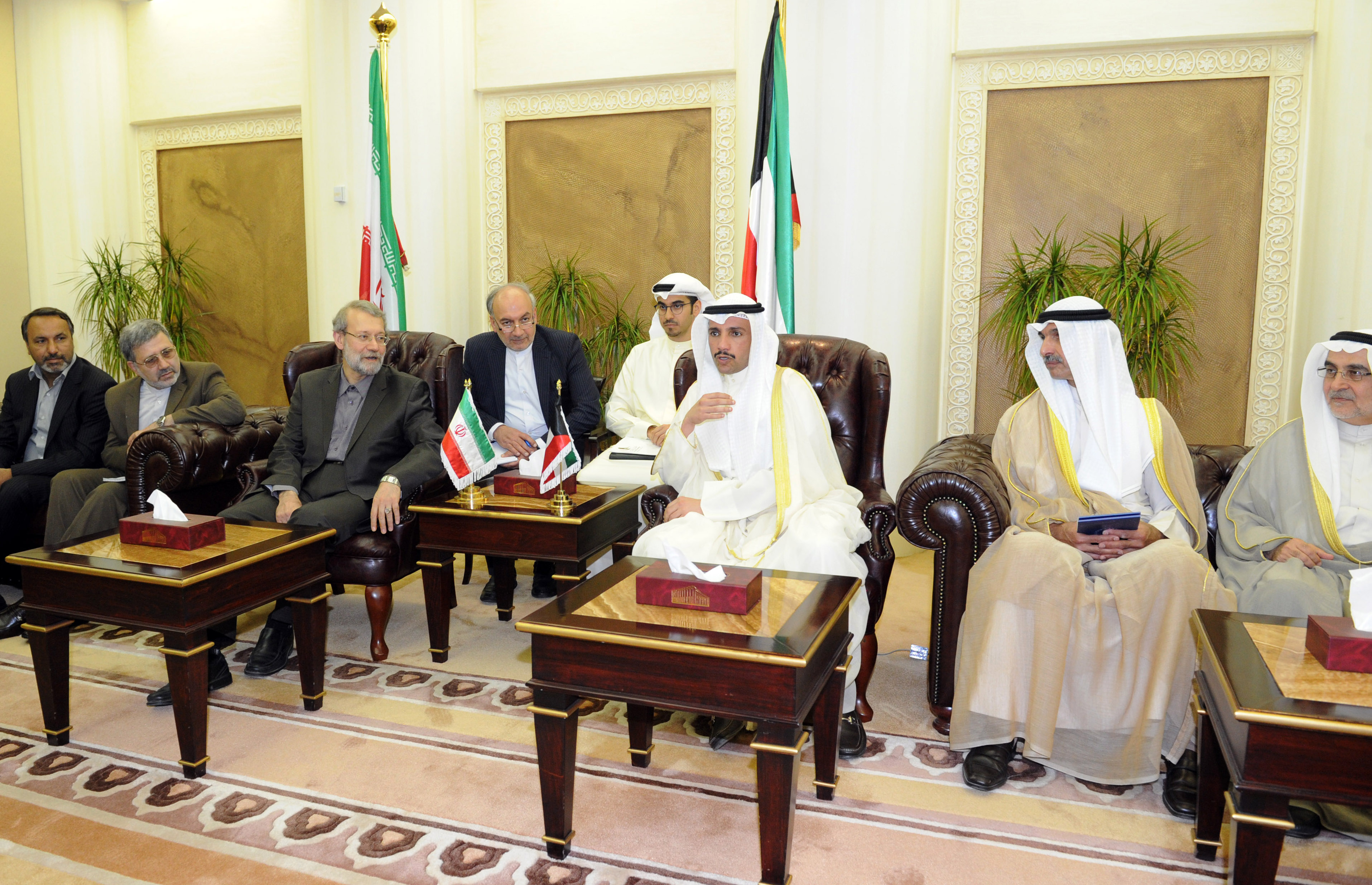 National Assembly Speaker Marzouq Al-Ghanim with Speaker of Iran's Shura Council Ali Larijani
