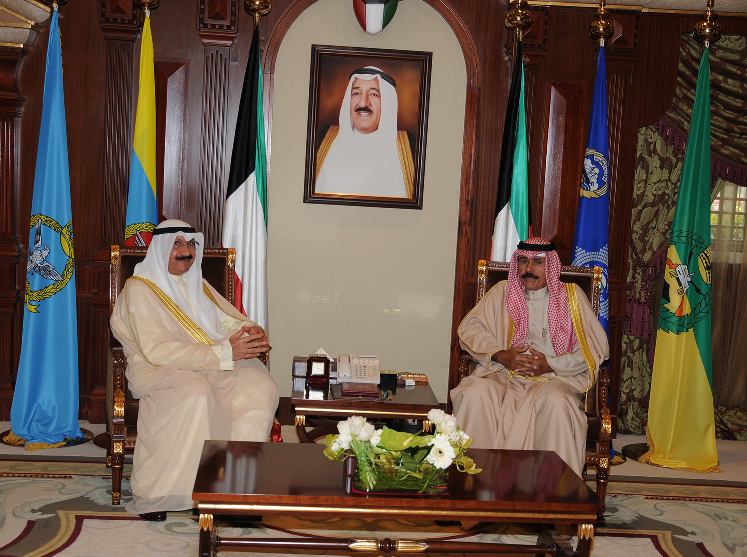 His Highness the Crown Prince Sheikh Nawaf Al-Ahmad Al-Jaber Al-Sabah receives Sheikh Salem Al-Saud Al-Sabah