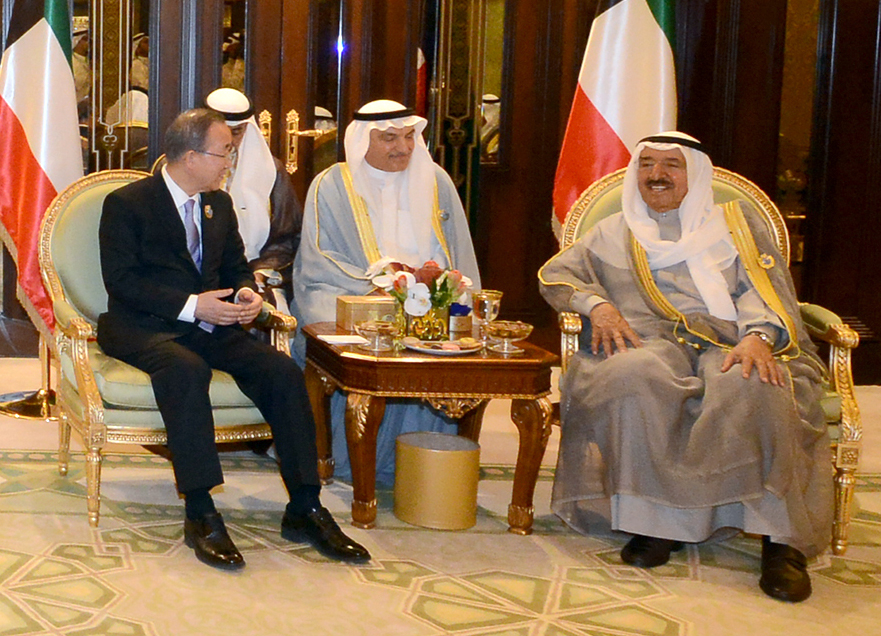 His Highness the Amir Sheikh Sabah Al-Ahmad Al-Jaber Al-Sabah received UN Secretary General Ban Ki-moon