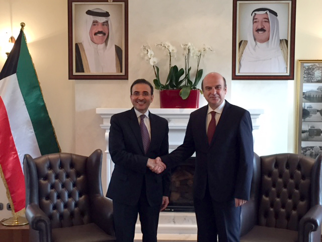 Kuwait's Ambassador to Albania Najib Abdulrahman Al-Bader with Albania's Minister of Agriculture, Rural Development and Water Resources Edmond Panariti