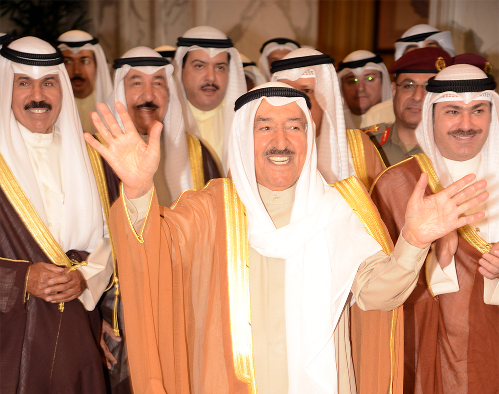 His Highness the Amir Sheikh Sabah Al-Ahmad Al-Jaber Al-Sabah during his attendance of the national operetta "Al-Bait Al-O'd"