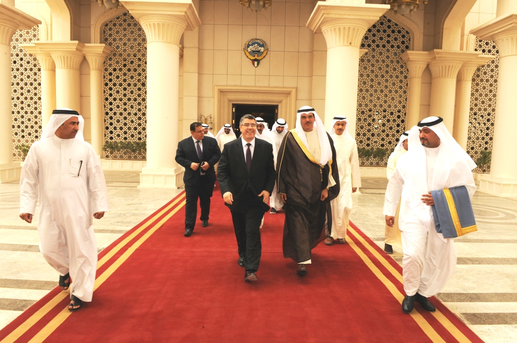 Minister of Information and Minister of State for Youth Affairs Sheikh Salman Sabah Al-Salem Al-Humoud Al-Sabah during his departure to Algeria