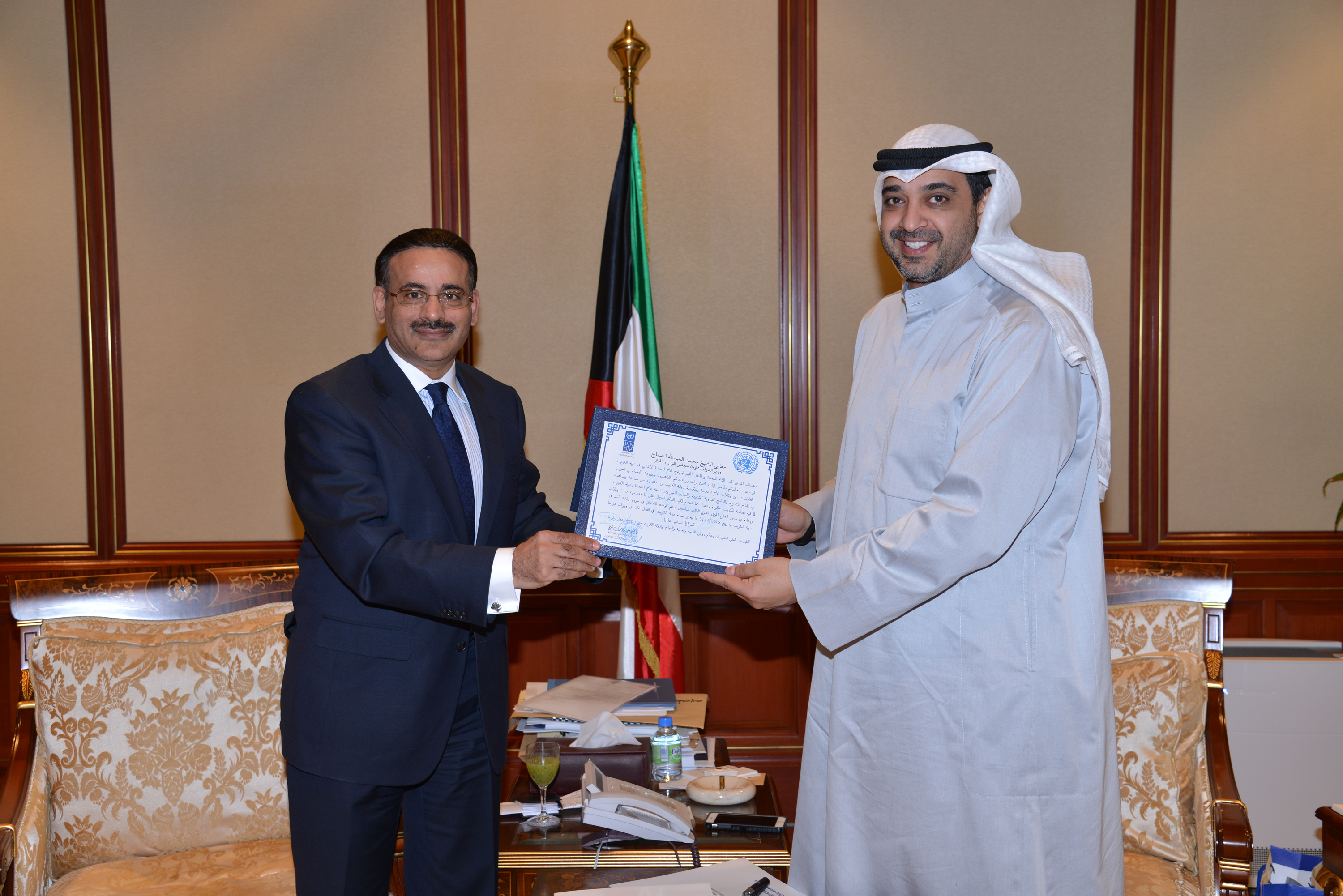 Minister of State for Cabinet Affairs Sheikh Mohammad Abdullah Al-Mubarak Al-Sabah received the Resident Coordinator of the United Nations and Resident representative of the United Nations Development Programme Dr. Mubashar Sheikh