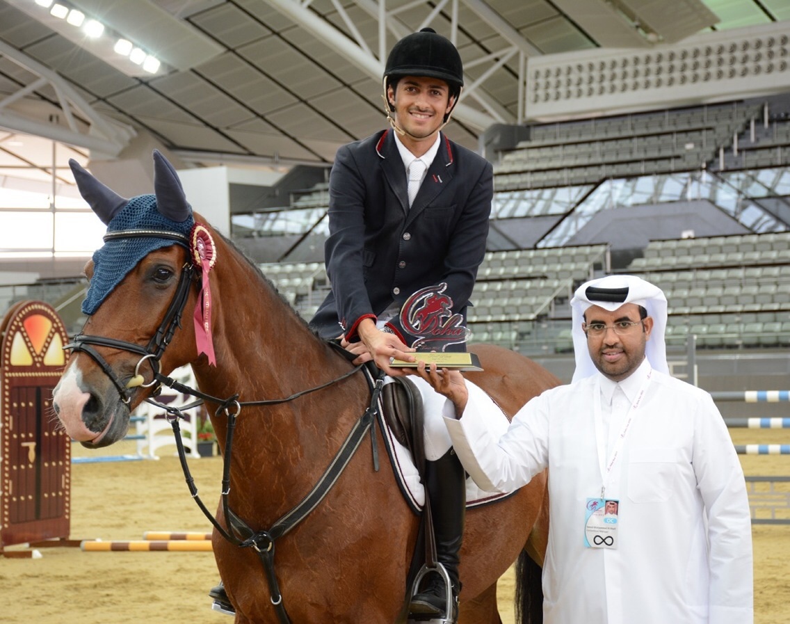 Kuwaiti horse rider Ali Al-Kharafi  snatched first place and a gold medal at the Doha Tour Jumping Championship