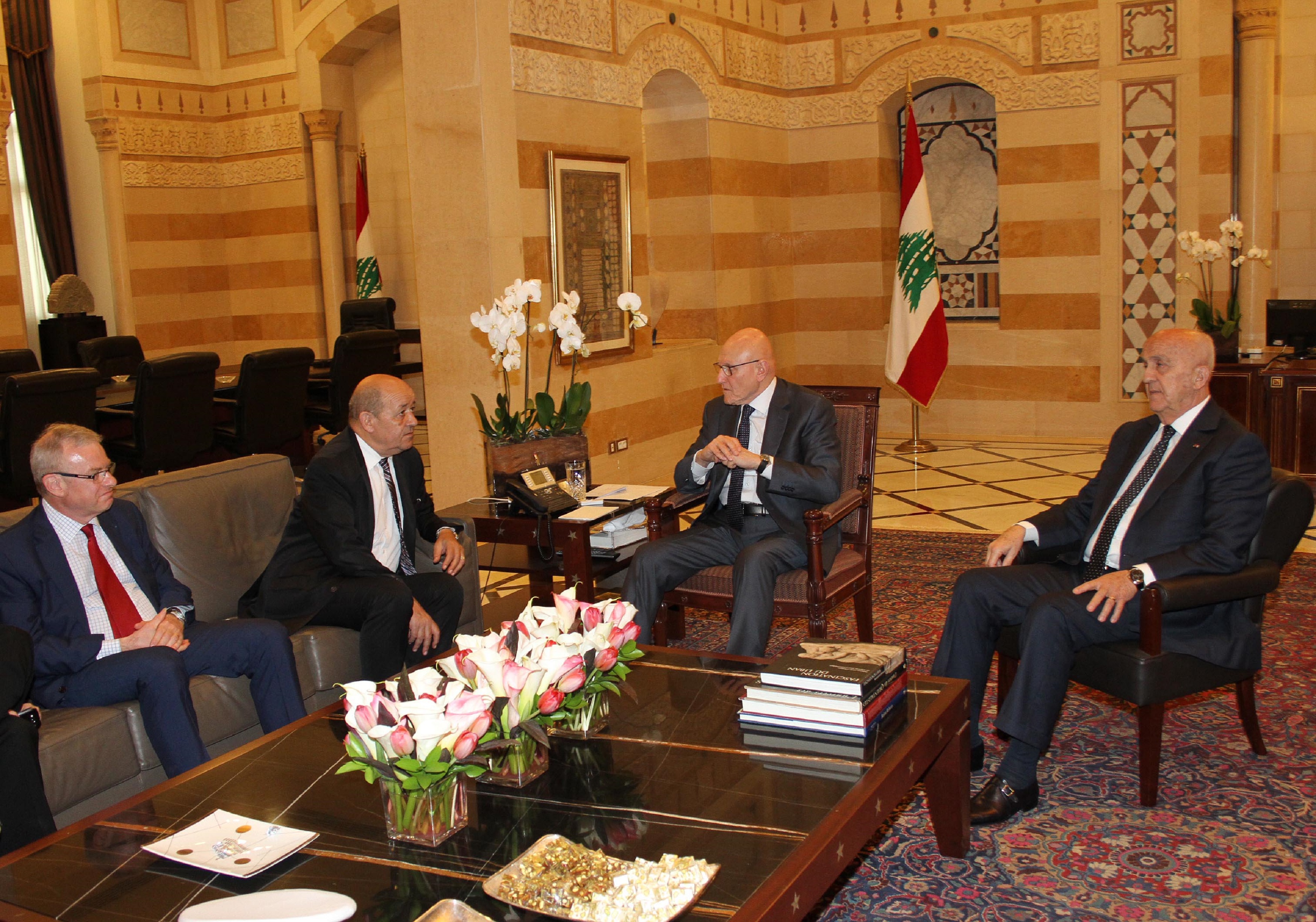 Lebanese Prime Minister Tammam Salam and  French Minister of Defense Jean-Yves Le Drian 