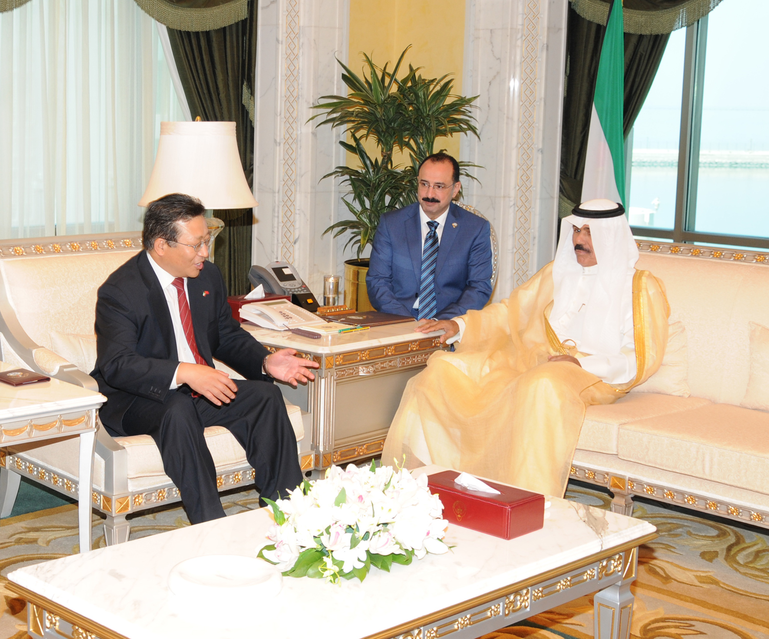 His Highness the Deputy Amir, Crown Prince Sheikh Nawaf Al-Ahmad Al-Jaber Al-Sabah receives the Chinese Ambassador to Kuwait Jianchun Cui