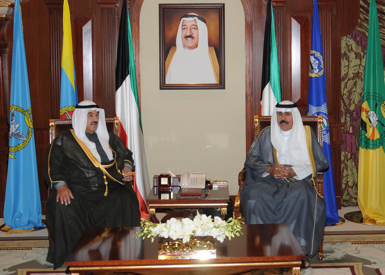 His Highness the Deputy Amir and Crown Prince Sheikh Nawaf Al-Ahmad Al-Jaber Al-Sabah receives His Highness Sheikh Nasser Al-Mohammad Al-Ahmad Al-Sabah