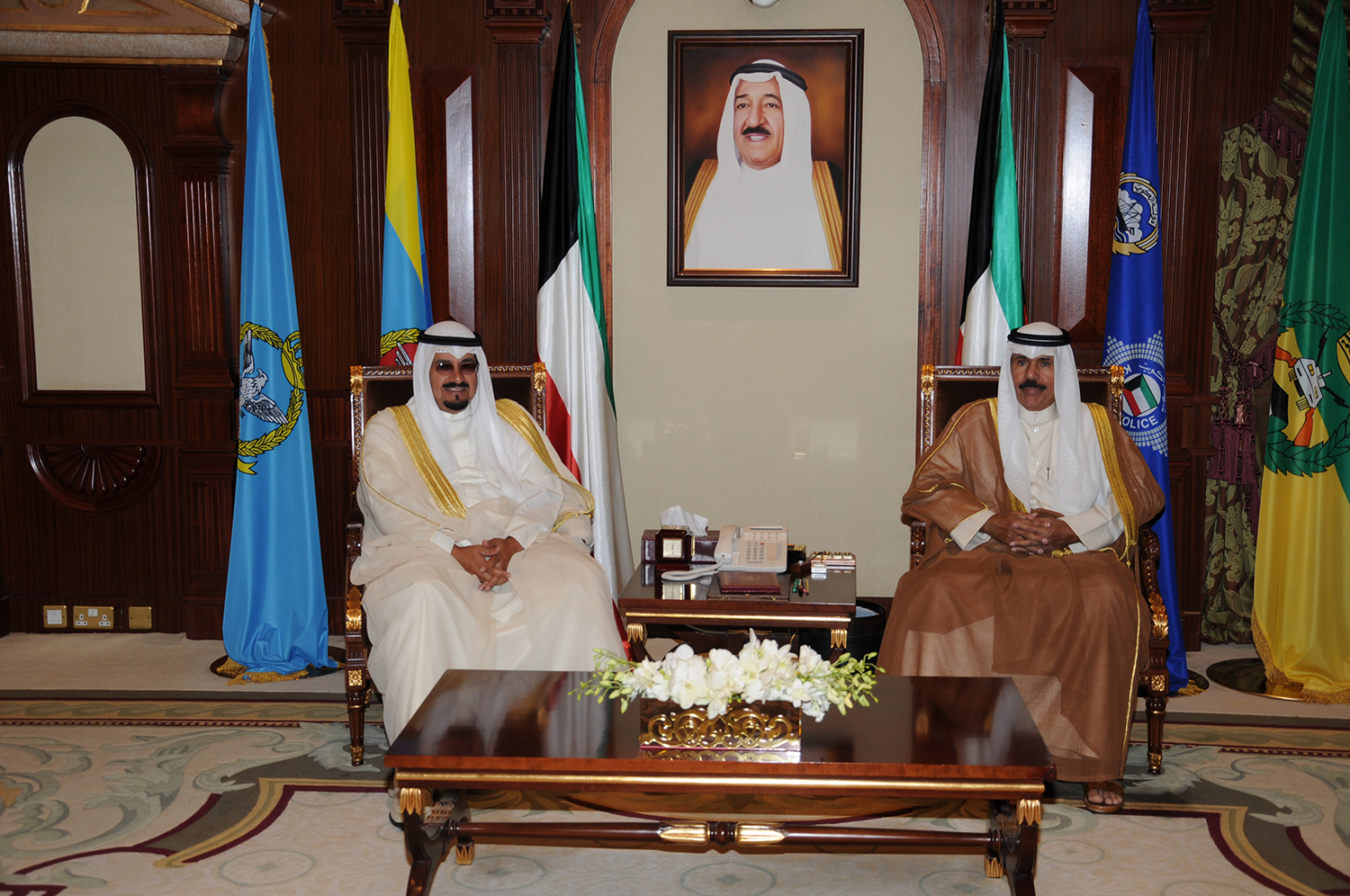 H.H the Crown Prince Sheikh Nawaf Al-Ahmad Al-Jaber Al-Sabah receives Sheikh Ahmad Al-Abdallah Al-Ahmad Al-Sabah 