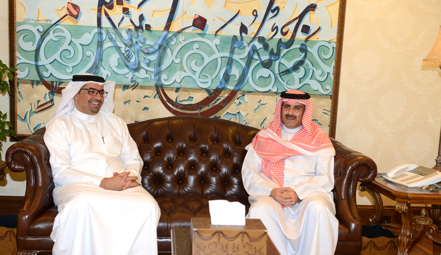KUNA Board Chairman and Director-General Sheikh Mubarak Al-Duaij Al-Ibrahim Al-Sabah meets visiting Bahraini Minister of Information Isa Al-Hammadi