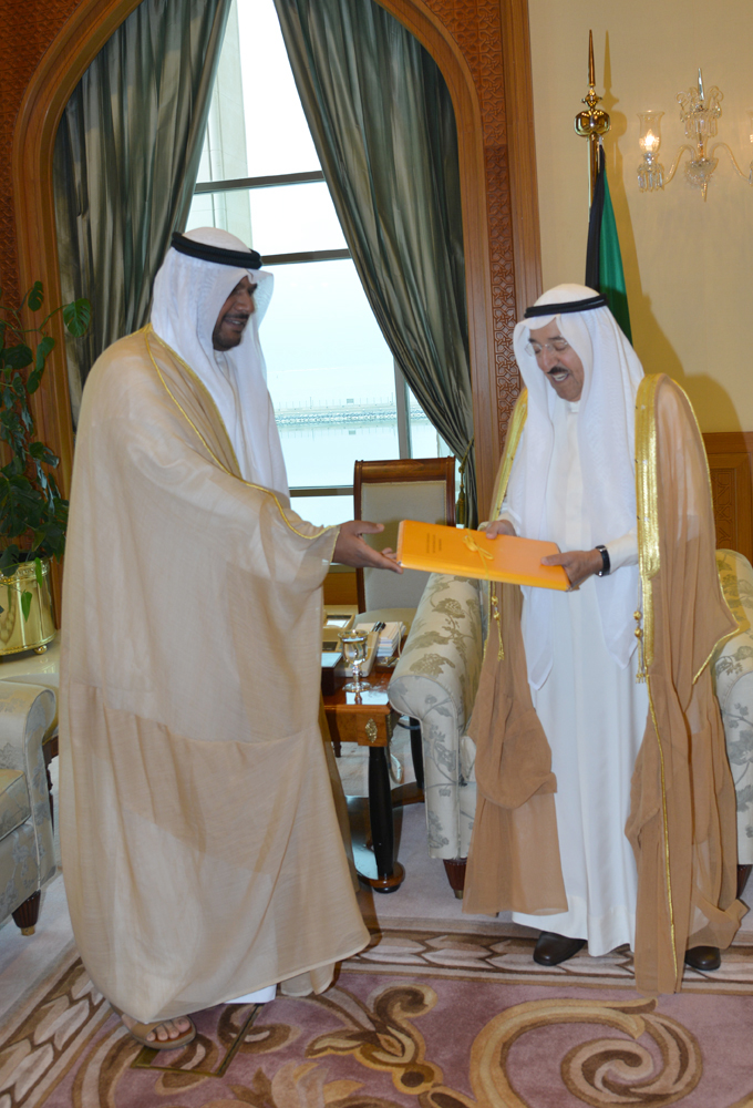 His Highness the Amir Sheikh Sabah Al-Ahmad Al-Jaber Al-Sabah receives Chairman of the Public Authority for Youth and Affairs (PAYS) Ahmad Mansour Al-Ahmad Al-Jaber Al-Sabah