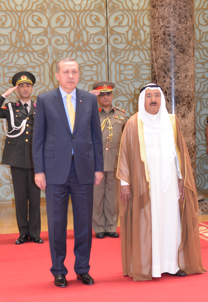 Turkish President Recep Tayyip Erdogan with His Highness the Amir Sheikh Sabah Al-Ahmad Al-Jaber Al-Sabah.