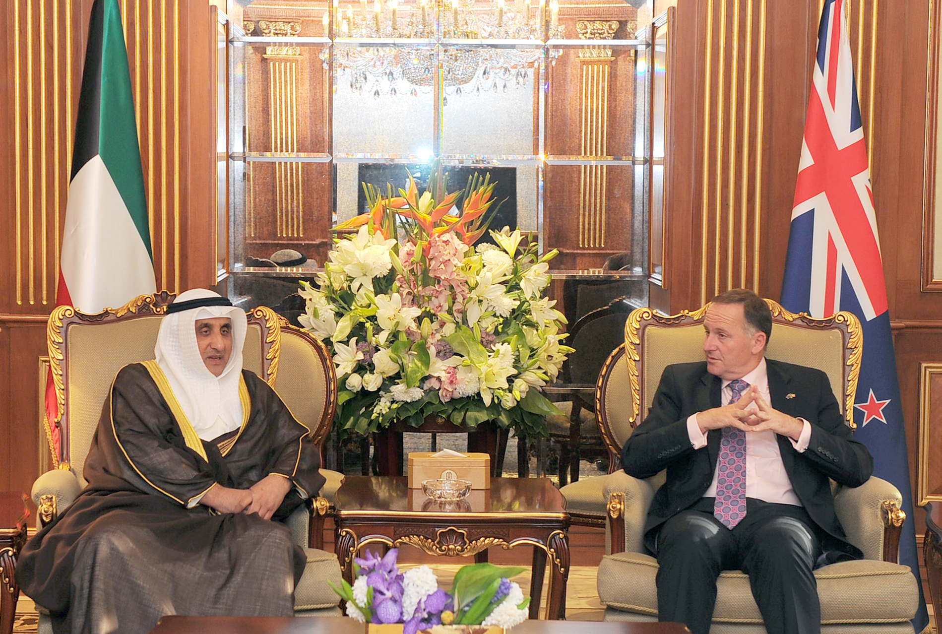 Prime Minister of New Zealand John Key meets Kuwait Fund for Arab Economic Development (KFAED) Director-General Abdulwhab Al-Bader