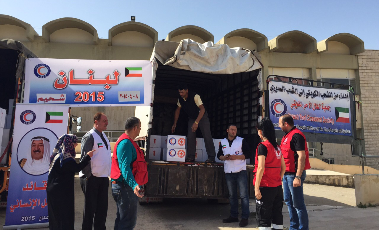 Kuwait Red Crescent Society distributes humanitarian aid to Syrian refugees in Mount Lebanon.