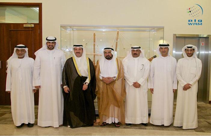 Member of the UAE Supreme Council and the Ruler of Sharjah Sheikh Sultan III bin Muhammad Al-Qasimi's with Kuwaiti poets at a local traditional poetry event