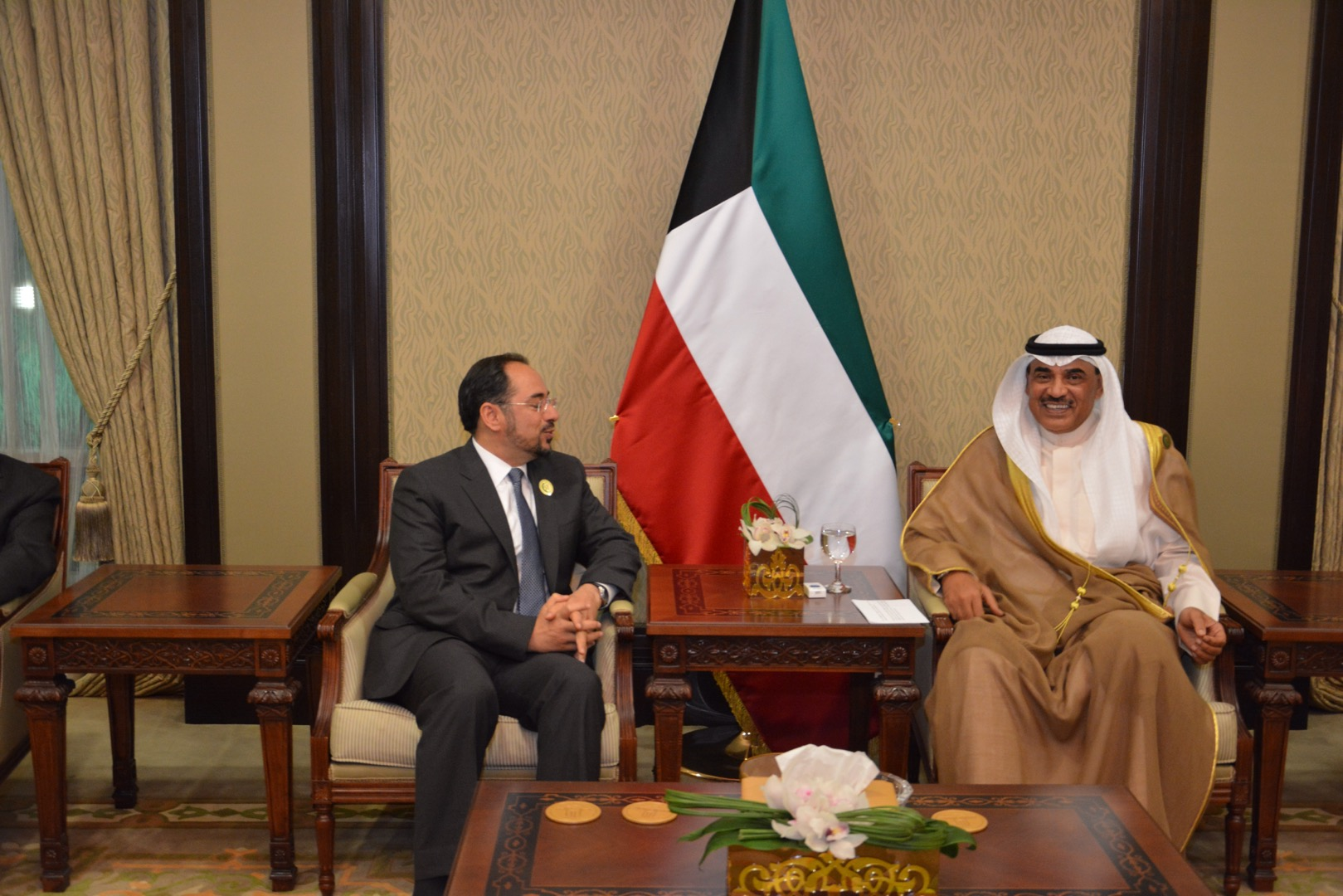 First Deputy Prime Minister and Foreign Minister Sheikh Sabah Khaled Al-Hamad Al-Sabah during meeting with Afghanistan Foreign Minister Salahuddin Rabbani