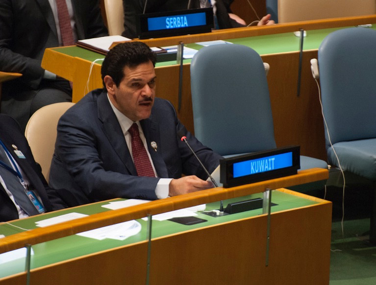 Minister of Information and Minister of State for Youth Affairs Sheikh Salman Sabah Al-Salem Al-Humoud Al-Sabah during the High-Level Event of the UN General Assembly 