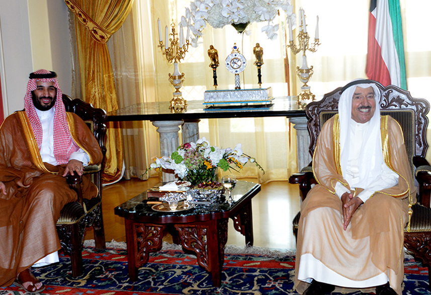 His Highness the Amir Sheikh Sabah Al-Ahmad Al-Jaber Al-Sabah with Saudi Deputy Crown Prince Mohammad bin Salman bin Abdulaziz